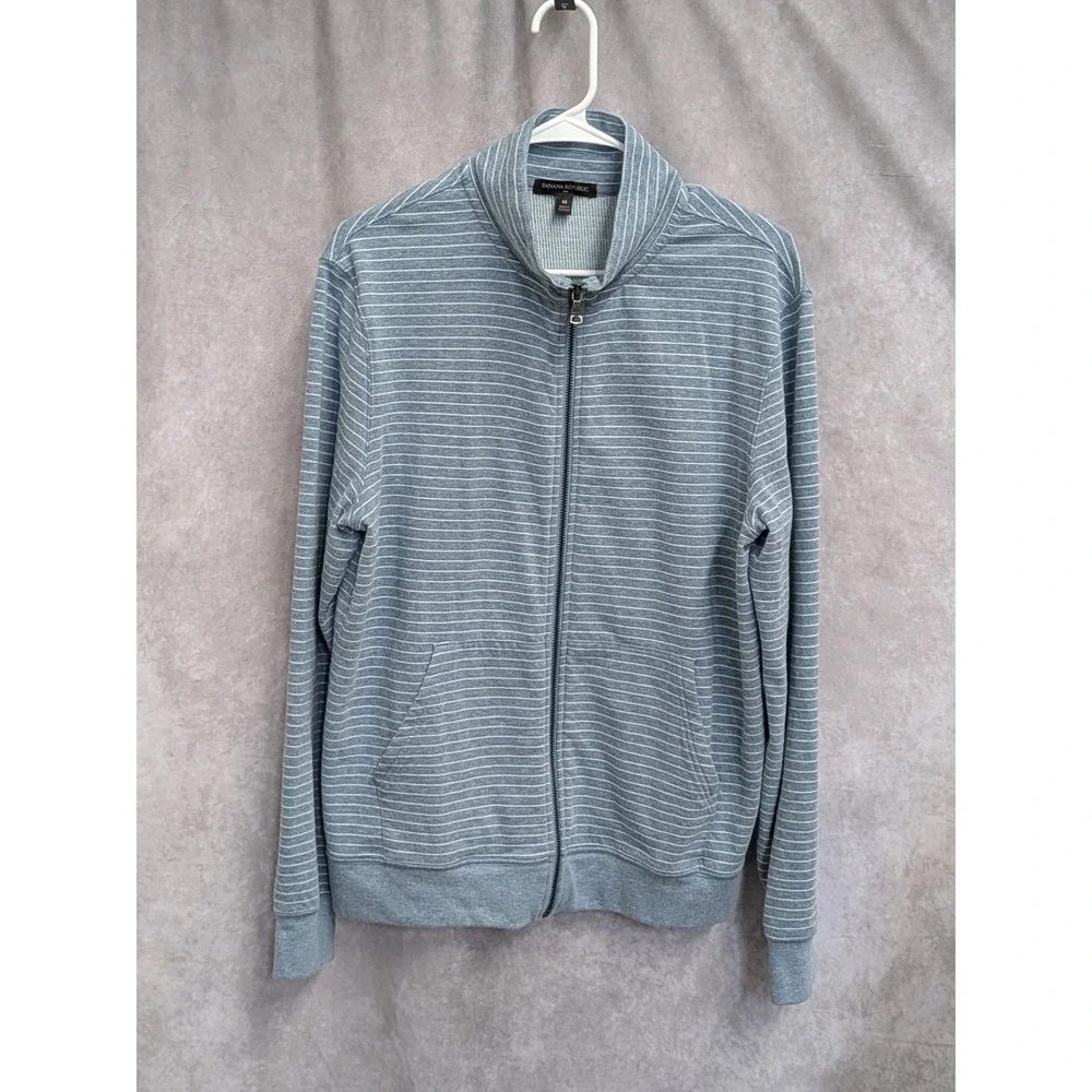 Banana Republic Men Blue Stripe Full Zip Mock Neck Sweatshirt Jacket Size M C187